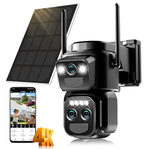 10X Caméra Surveillance WiFi Extérieure Sans Fil,4K Triple Objectif Camera Solaire Extérieur avec Panneau,355° PTZ,Détection Humaine PIR,Vision Nocturne,Suivi...