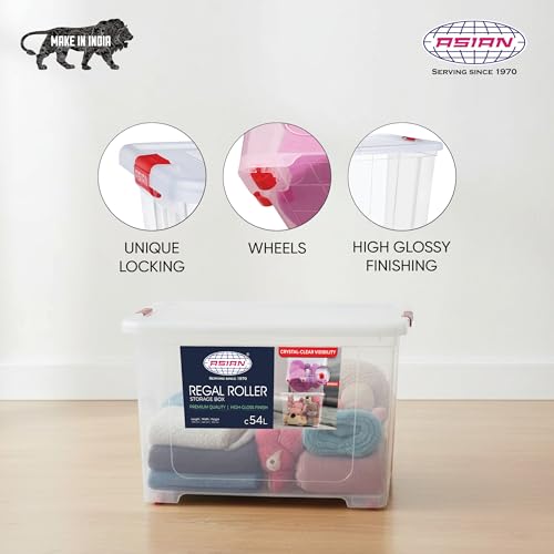 Image of Asian Plastowares - Regal Roller | 54 Ltr - Storage Box | Stackable Organizer for Clothes, Toys, Kitchen, Makeup & More | BPA-Free, Space-Saving Design | Multipurpose Boxes | Transparent