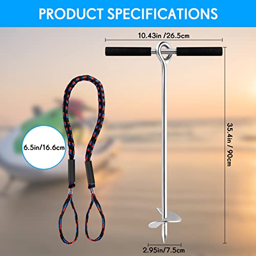 2 Pack Sand Anchor, Auger To The Beach And Sandbar, 316 Stainless Steel Screw Anchor W/Removable Handle, Bungee Line, For Motorboat Pwc Pontoon Kayak (18 Inch) #TOP1