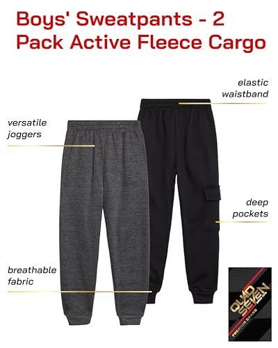 Quad Seven Active Toddler Boys Sweatpants - 2 Pack Fleece Cargo Boys Athletic Jogger Pants and Basic Sweatpants (Sizes: 2T-7)2