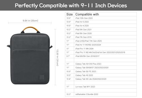 Image of Dadanism 9-11 Inch Tablet Sleeve Bag Carrying Case with Shoulder Strap for iPad 10th Gen 10.9 inch, iPad (A16) 11 inch, i Pad 9 /8 /7th 10.2 inch, i Pad Air /Pro 11 inch, i-Pad Air 5 /4,Galaxy Tab A9+ Plus 11 inch,Space Gray