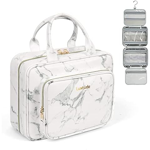 Luxtude Waterproof Leather Toiletry Bag for Women Ladies, Hanging Wash Bag, Large Travel Toiletry Bag with 360°Hanging Hook, Travel Makeup Cosmetic Organiser for Toiletries, Shower Accessories etc Cover