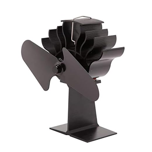 ACC miniugn fläkt 2 blad, stum logg-brännare varmluft-kamin fläkt miljövänlig, effektiv värmefördelning, svart