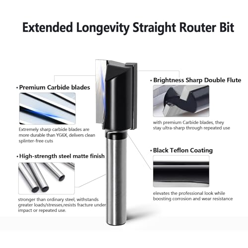 SICWOOD 6-Piece Straight Router Bit Set