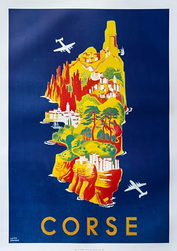 Carte de Corse Air France par Lucien Boucher poster vintage 50x70cm pour décoration murale