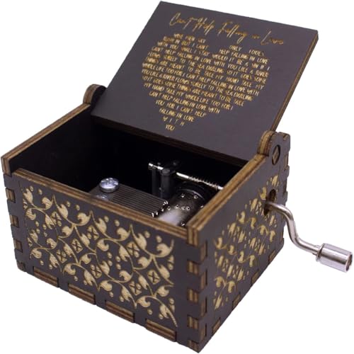 Love Anniversary Birthday Gifts for Her Girlfriend Wife Women, Vintage Wooden Music Box Hand Crank Can't Help Falling in Love, for Anniversary Valentines Birthday Christmas