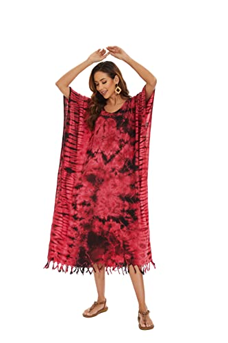 Image of Beautybatik Women Hippie Tie Dye Caftan Kaftan Loungewear Maxi Plus Size Long Dress XL to 4X