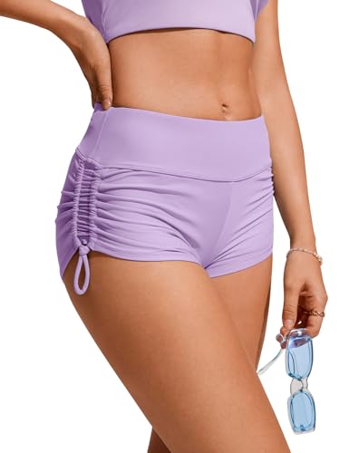 Image of CRZ YOGA Ruched Side Board Shorts 1.1'' | Full Lining, High Waisted, Tummy Control, Swim, Beach, Bathing Bottoms for Women