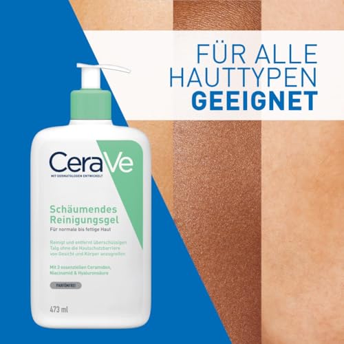 CeraVe Schäumendes Reinigungsgel, Sanftes Waschgel zum Entfernen von Verschmutzungen, Talg und Makeup, Feuchtigkeitsspendend, mit Niacinamid, Hyaluron und Ceramiden, 473 ml