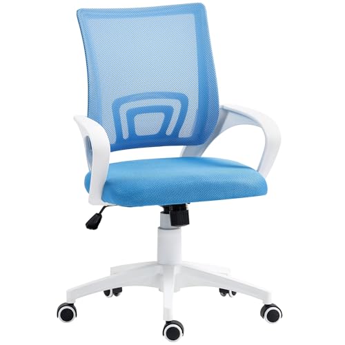HOMCOM Silla de Oficina de Malla Silla de Escritorio Giratoria con Altura Ajustable Función de Basculante Soporte Lumbar y...