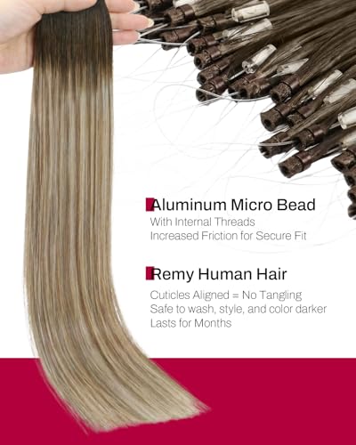 Image of Moresoo Micro Loop Hair Extensions Real Human Hair, Brown Dirty Blonde | 20 inch, 50g 50 strands, no heat no glue, long straight hair, natural brown blend, weekend outings, added length and volume