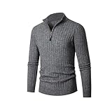 5色 ニットセーター メンズ ハーフジップ メンズニット 春物 秋服 おしゃれ 男性 細身 保温 防寒 スリム シンプル 無地 リブ編み ストライプニット ブラック ホワイト グレー 大人 春秋 ニット セーター-グレー||L