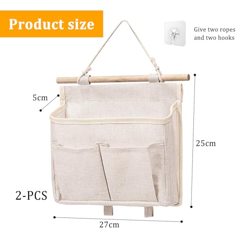 2 Stück Hängeorganizer Hohe Kapazität Hängetasche Hängeaufbewahrung Faltbarer Leinen Organizer Hängend Tür Hängende Aufbewahrung Organisatoren 3 Fächer für Zuhause Schlafsaal Büro Badezimmer(Beige)