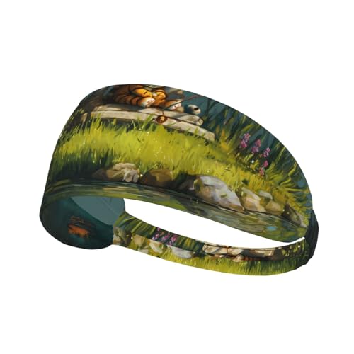 WZYWHJ Diadema suave y absorbente para entrenamiento de baloncesto rojo, accesorio ideal para el cabello para yoga, correr y mucho más. Pequeño tigre en el pabellón impreso