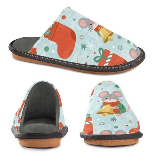 Slippers for Women Christmas Mice with Stockings Soft Fuzzy Women's Slippers Indoor and Outdoor Shoes2