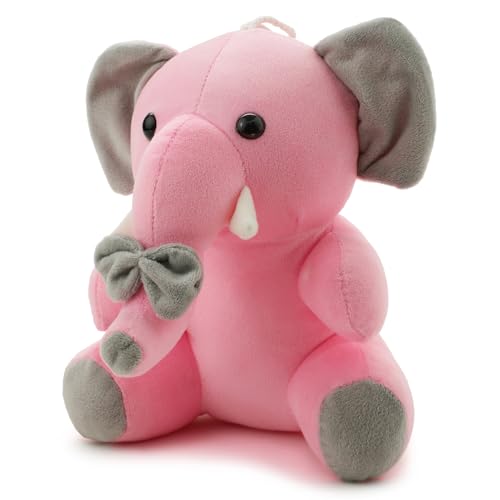 Image of 28 CM Cute Pink Elephant Plush Soft Toy with Bow, Stuffed Animal Doll, Kawaii Plush Teddy for Kids, Girls & Boys, Hugging Toy, Birthday Gift, Baby Nursery Decor