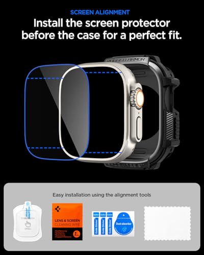Image of Spigen for Apple Watch Ultra 3 /2 /1 Case, Rugged Armor Cover with Touch Sensitive Tempered Glass Screen Protector Durable Protective TPU Flexible Shock Proof Military Grade Bumper - Matte Black