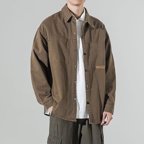 Men's Cargo Denim Jacket Long Sleeve Button Down Jean Coat with Pockets2