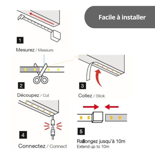 Ruban lumineux LED RVB flexible multicolore extensible décoration maison - 7