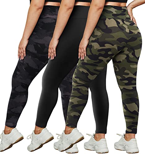 3 Pack Plus Size Leggings for Women(X-Large - 4X)- High Waist Stretchy Buttery Soft Pants for Workout Running Yoga