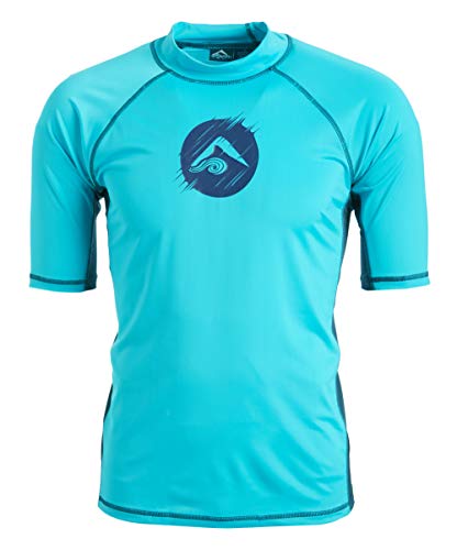 Kanu Surf Men's Mercury UPF 50+ Short Sleeve Sun Protective Rashguard Swim Shirt, Dolphin Aqua, Large