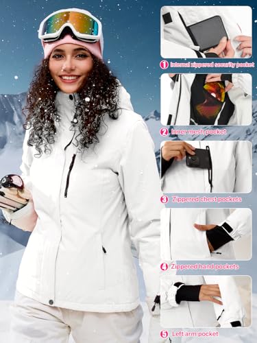 Free Soldier Giacca Impermeabile Da Ski/Neve Donna, Foderata In Pile, Calda Per L'inverno Con Cappuccio E Cuciture Completamente Sigillate Bianco, L - 6
