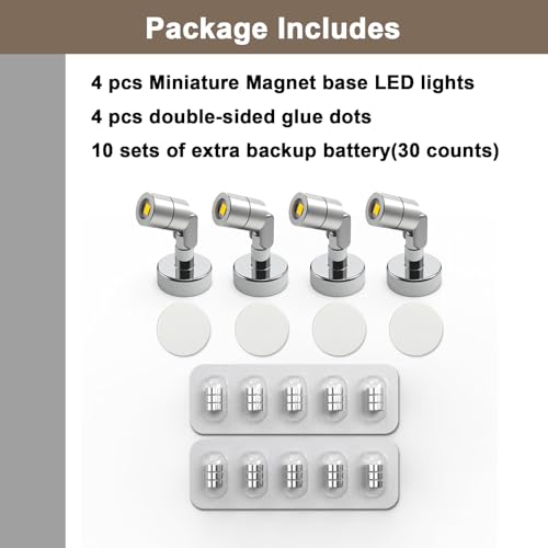 Image of Suzeyar Metal Miniature LED Light,Tiny Spot Light with Magnet Base,Battery Operated LED Lights,Wireless Miniature Spot Light for Artwork Painting,Jewelry Showcase,DIY Hand Craft (Cool White)