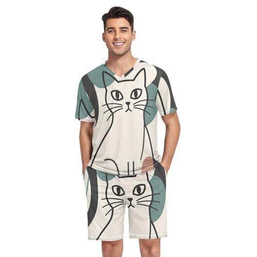 Funny Mens Pajamas Set Soft Nightwear Summer Pjs Sleepwear Short Sleeve Loungewear with Pocket S-XXL