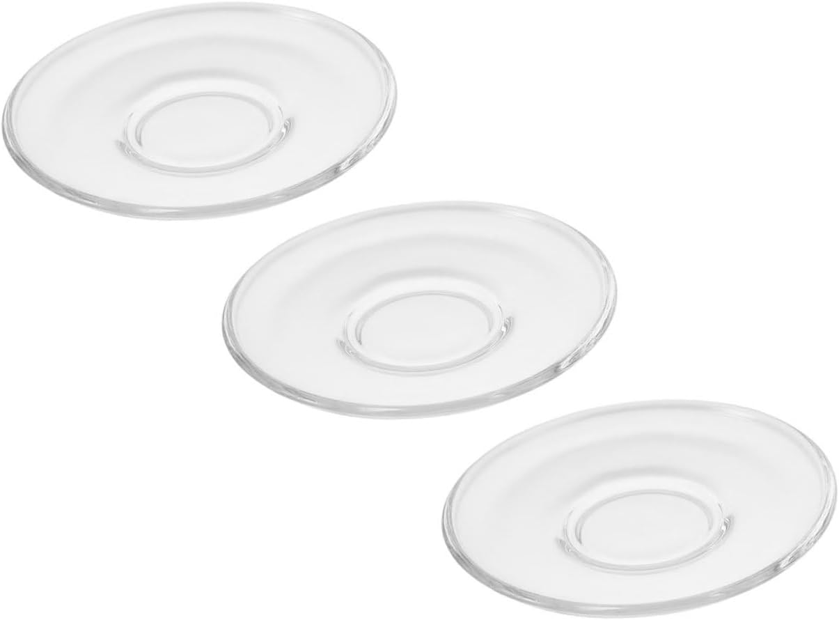 PRETYZOOM 12pcs Glass Teacup Saucers Transparent Snack Serving Plates for Tea and Appetizers Lightweight and Glass for Home Bar and Restaurant Use