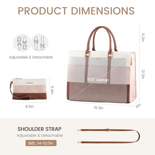 LOVEVOOK Laptop Bag for Women, 15.6 Inch Laptop Tote Bag, Vintage Leather Work Bags for Women, Waterproof Computer bag with Clutch Purse, Large Capacity Briefcase, Business Office Bag4
