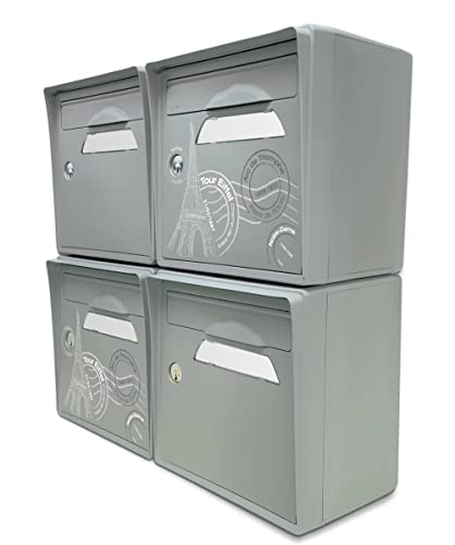 Pack de 4 boîtes aux Lettres murales - 2X Paris est Belle - 2X Gris Souris