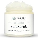 Bare Botanics Unscented Body Scrub 24oz | Made in Madison, WI | All Natural Sea Salt Exfoliator w/Skin Loving Moisturizers | Vegan & Cruelty Free | Gift Ready Packaging w/a Cute Wooden Spoon