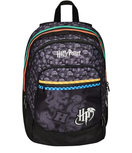 Harry Potter Zaino Scuola Zaino Doppio Scomparto - Tasca Porta Borraccia, Zaino Scuola Bambino- Maxi Capienza - WIZARDING WORLD