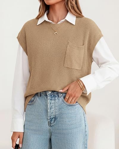 Image of KIRUNDO Summer Fall Short Sleeve Sweater for Women 2026 Casual Sweater Vest Cotton Knit Pullover Tank Tops Fashion Clothing