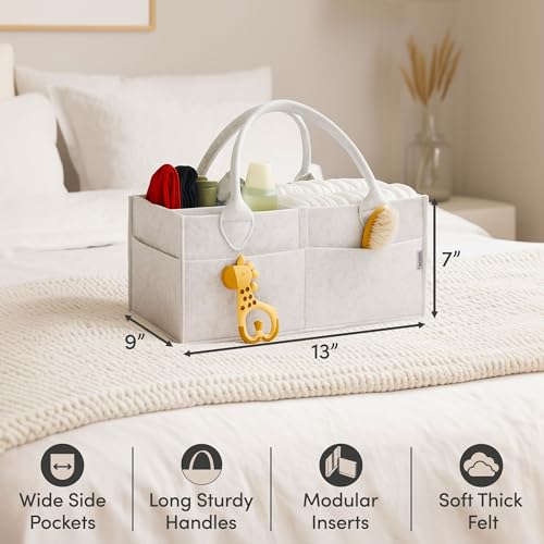Image of PUTSKA Baby Diaper Caddy Organizer - Nursery Storage Basket for Diaper Station, Baby Basket Shower List and Registry Gift Must-Haves, Newborn Essentials, Nursery Decor for Boy or Girl - White, Regular