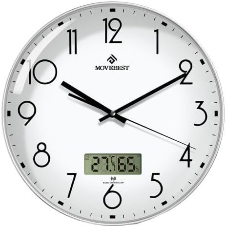 ELECTROPRIME Compatiable for MOVEBEST 12 Inch Living Room Wall Clock Home Plastic Watch, Style: G2001-L White Surface White Frame