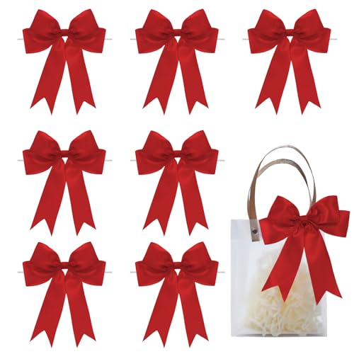 FAKILO Red Satin Bows for Gift Wrapping 5.5inch Ribbon Gift Bows for Birthday Wedding Party Christmas Decoration Valentines Day Bow 24 Pcs