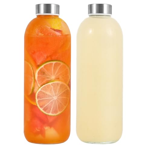 LIMILI Glass Water Bottles 1000ml, 2 Pack