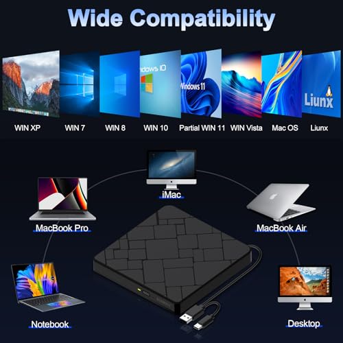 Graveur CD DVD externe Slim pour ordinateur de bureau Mac et PC - 3