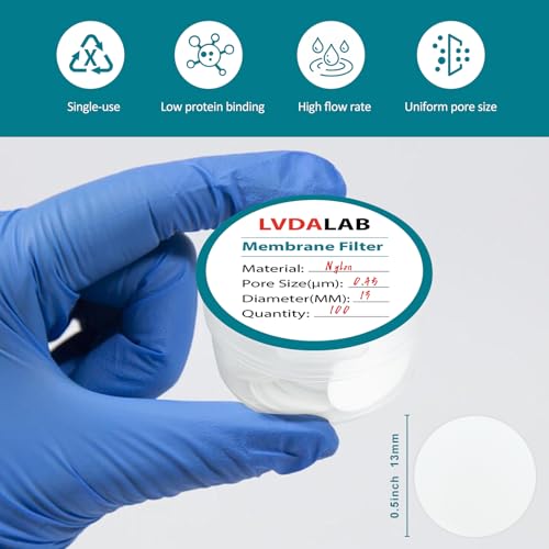 Image of Nylon Membrane Filters, LVDALAB Hydrophilic Membrane Disc Filter Lab Filter Paper with 0.45m Pore Size and 13mm Diameter Pack of 100, Non Sterile
