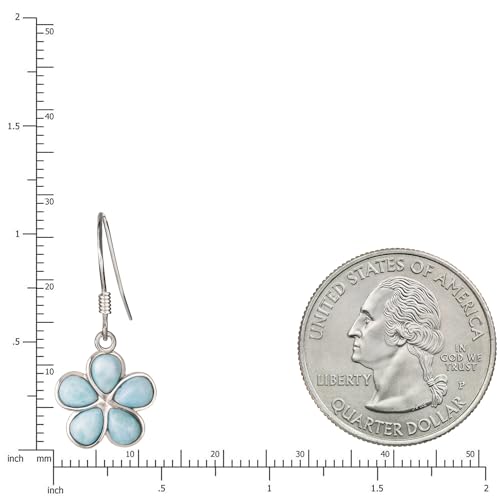 925 Sterling Silver Natural Larimar Gemstone Plumeria Flower Dangle Hook Earrings, Nickle Free Hypoallergenic for Sensitive Skin, Gift Box Included (Small, Larimar Rounded Petals)3