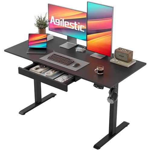 Image of Agilestic Electric Standing Desk with Drawers, 47.8 x 24 Inches Height Adjustable Desk, Stand up Computer Table with Memory Preset, for Work Office Home, Black