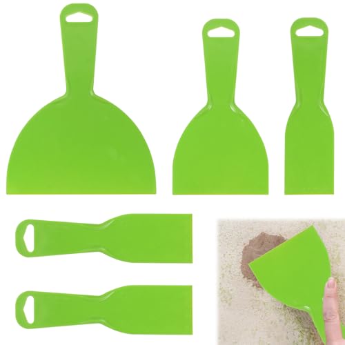 5 Pcs Putty Scraper for Wood Filler, Plastic Filler Spreader Set, Plastic Scraper Spreader, Flexible Paint Scrapers Tools for Spackling, Wallpaper, Remover Sticker, Decals, Patching (Green)