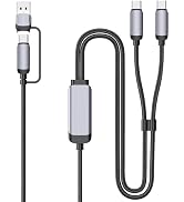 【2026改良型】140W 急速充電ケーブル 2in1 - USB-A+USB-C入力｜USB-C×2出力・PD3.1対応｜MacBook Pro/スマホ/タブレット/車載対応｜データ転送・Ca...