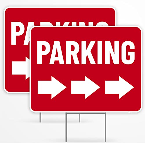 2PC Parking Sign with Stake 17 Inches by 13 Inches - Double Sided Signs - Corrugated Plastic - Parking Sign for Event with Stand