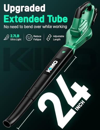 Image of KIMO Leaf Blower Cordless with Battery and Charger, 2 Pack Batteries, Extension Tube, 20000 RPM Variable Speed, Lightweight Cordless Leaf Blower, Battery Operated Leaf Blowers for Lawn Care and Patio