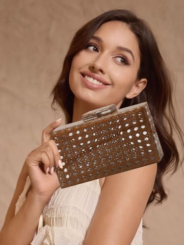 Image of RomanticDesign Women Acrylic Handbag Rattan Woven Pattern Square Box Crossbody Handbag Shoulder Bag Chain Purse