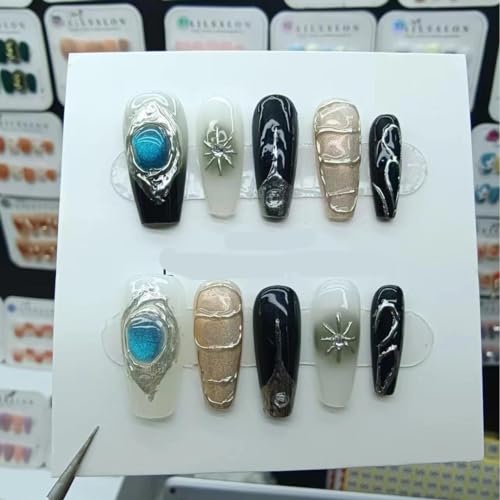 NALoRa Handmade Nail Wearing Popular Cool Style Nail Beauty Long Luxury Nude Nails Tips Full Cover Glitter Fake Nails Women Girls (Size : L)