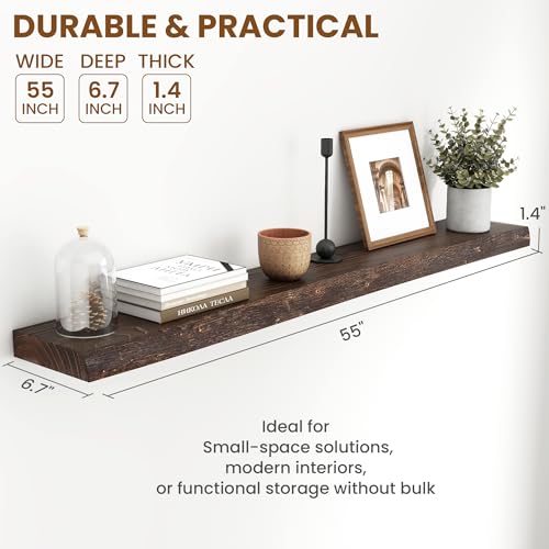 Image of Fun Memories 55 inch Elm Wood Floating Shelves for Wall, Walnut Finish, 1 Pack