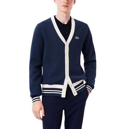 Lacoste Men's Sport Windbreaker Golf Cardigan, Navy Blue/White, Large